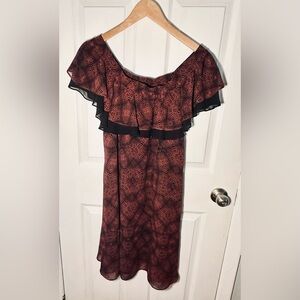 Sam Edelman Off Shoulder Burgundy Snake Print Dress - Size 12 EUC